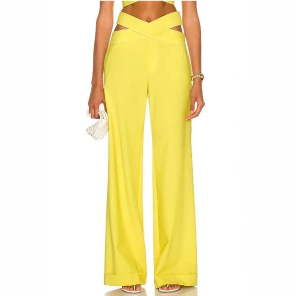 MONSE - Women's Wide-Leg 'Criss Cross' Pant in 'Lime' -Yellow/Green,  Size 6 - Picture 1 of 17